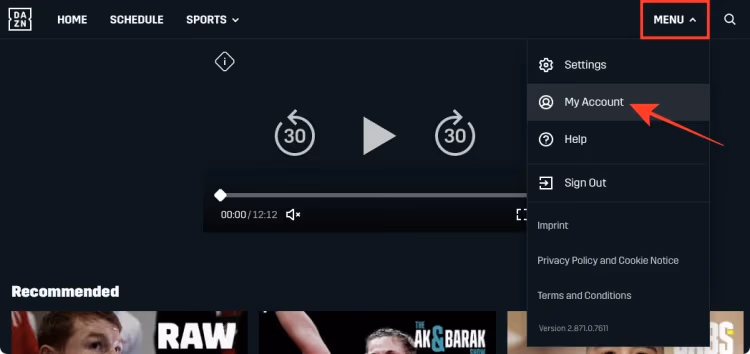 Cancel Dazn Via Website 1