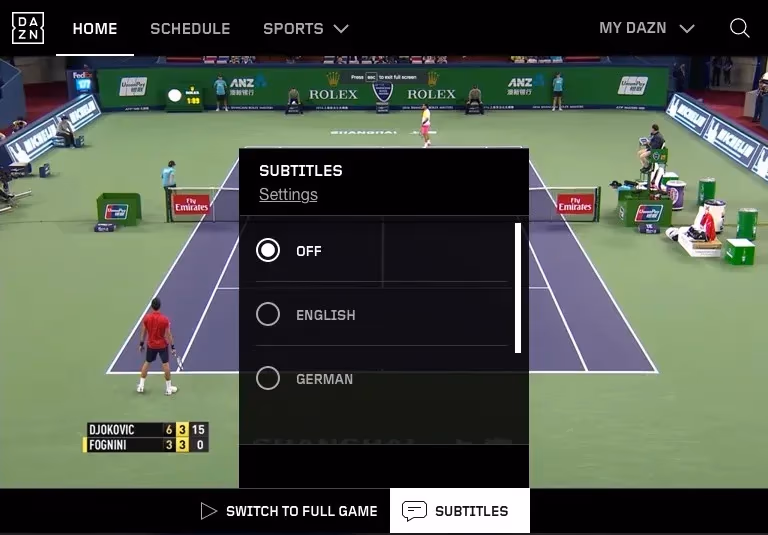 Dazn Enable Subtitles