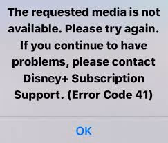 Disney Plus Error Code 41 error screen