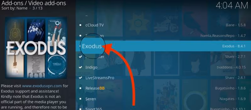 Search Exodus add-on