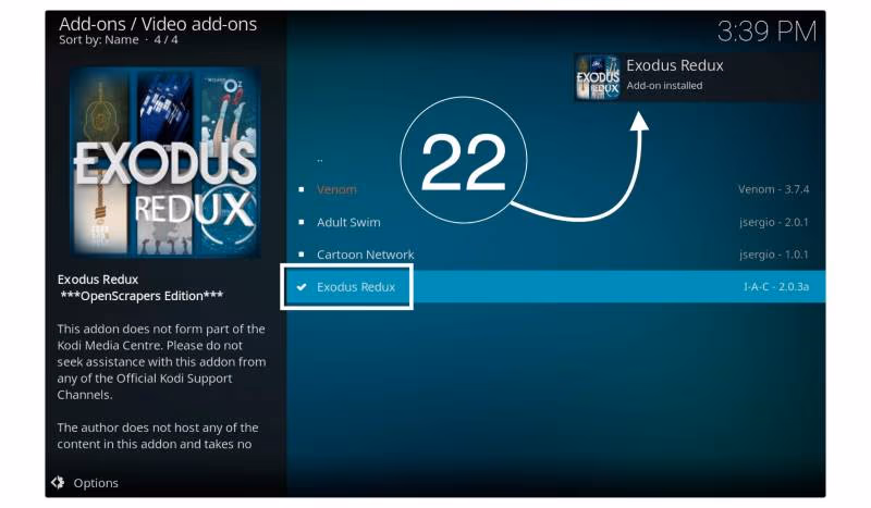 Exodus Redux Add-on Installed