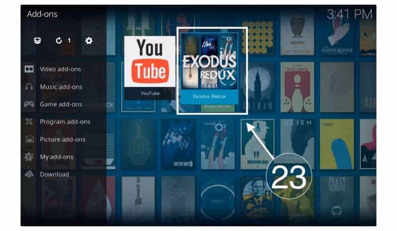 Exodus Redux on Kodi home screen