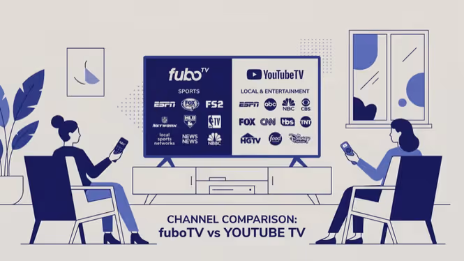 fuboTV and YouTube TV channel lineups compared in side-by-side overview