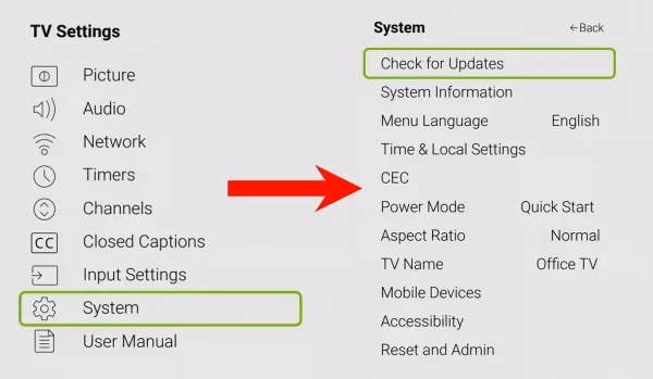 Vizio TV Check for Updates