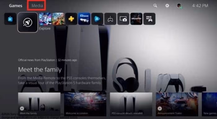 Media Menu on PS5
