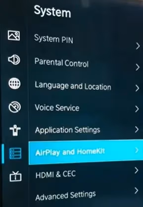 Hisense TV AirPlay and HomeKit settings menu showing enable toggle