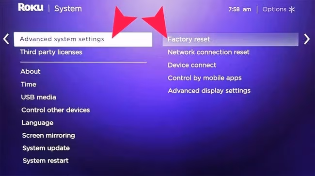 Factory Reset to Restart Roku TV