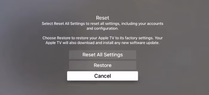 Reset All Settings on Apple TV