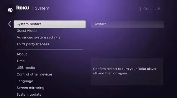 Restart Roku