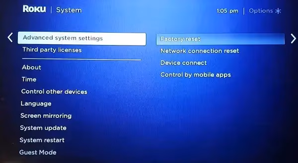 Factory Reset Roku