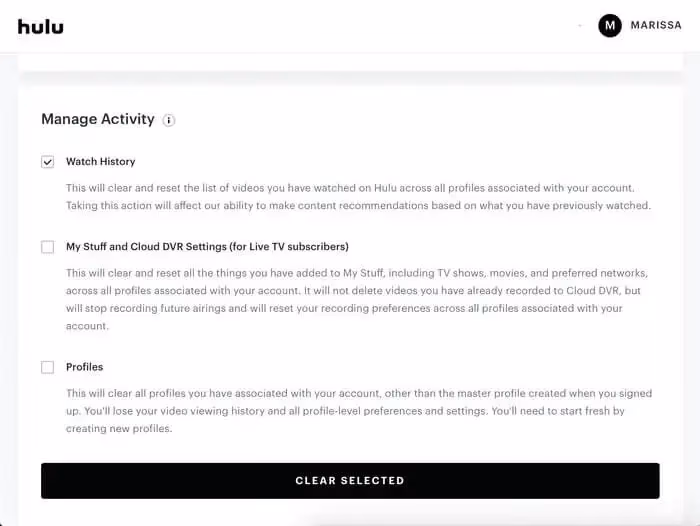 Clear Hulu Watch History