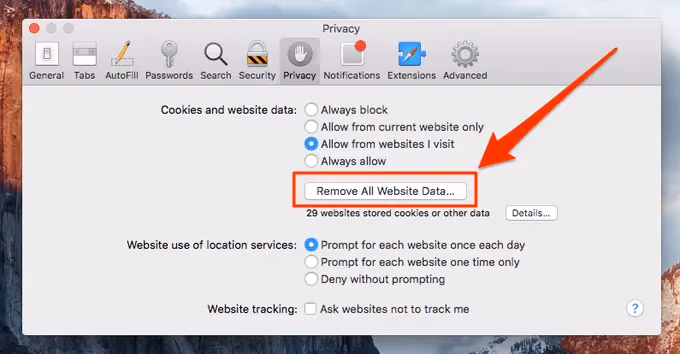 Safari Remove All Website Data