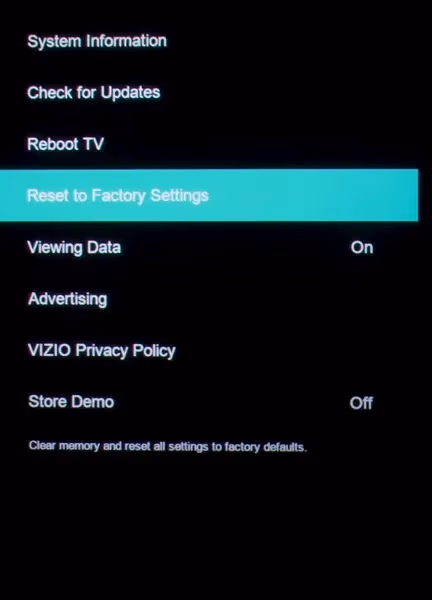 Vizio Tv Reset To Factory Settings