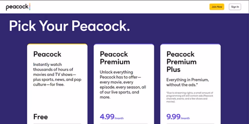 Peacock Choose One Of Three Plans