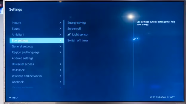 Philips TV energy saving settings menu
