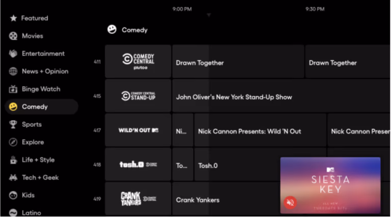 Pluto Tv Menu Categories