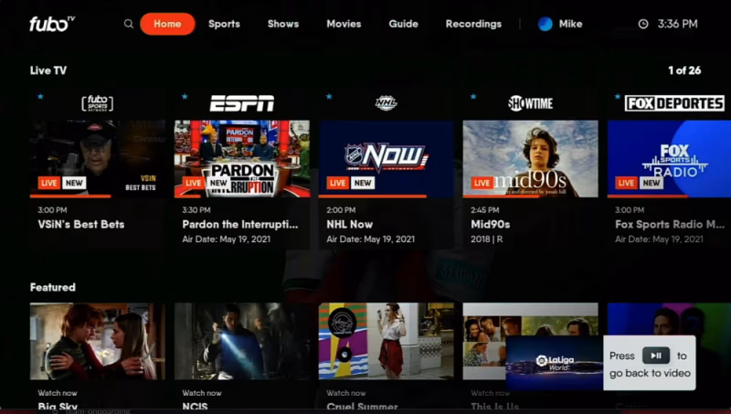 Fubotv Interface