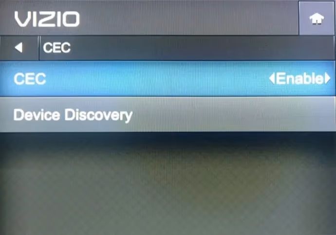 Vizio TV CEC settings menu