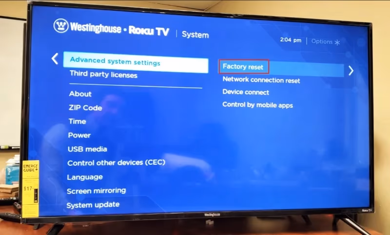 Westinghouse TV Factory Reset